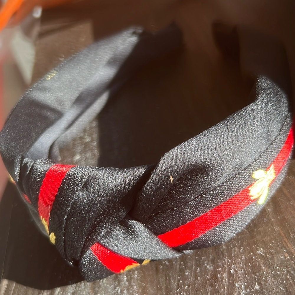 Satin Headband black red with gold bee, - Picture 2 of 3